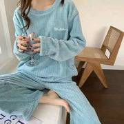 Solid Warm 2 Piece Sets Thicken Velvet Fleece Set Pullover And Pants