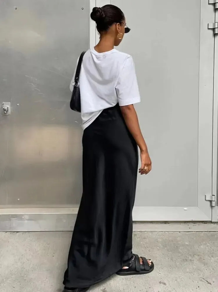 Women's Black Elegant Satin Fashion Slim Skirts
