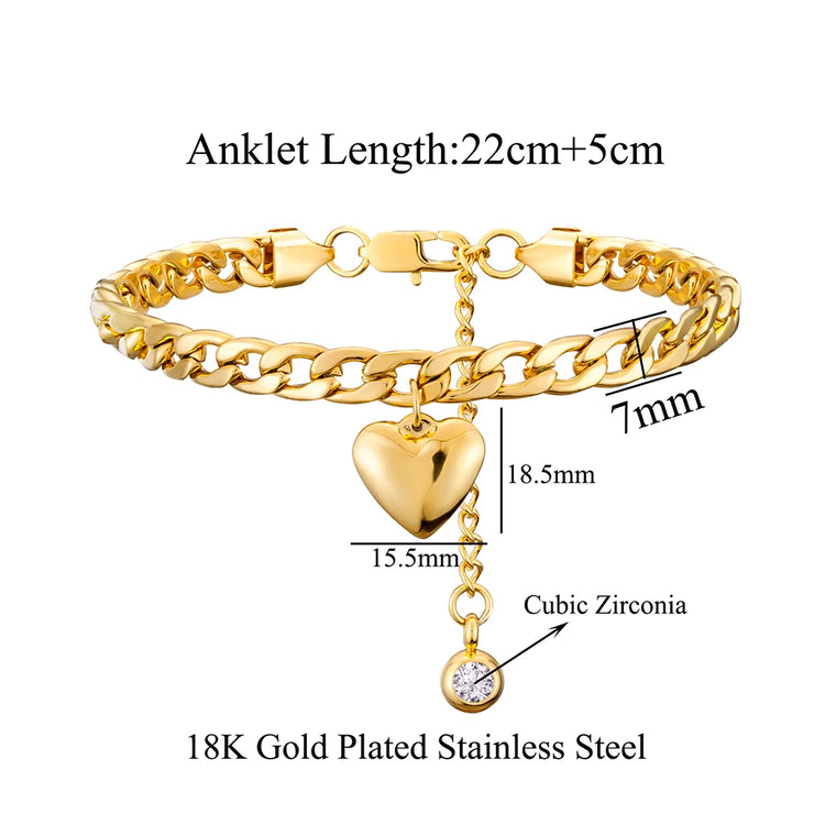 Anklet For Women Gold Color Stainless Steel Cuban Link
