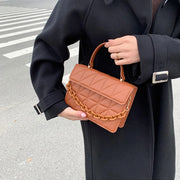 Solid Plaid Crossbody Bags, Chain Decor Fashion Shoulder Bag