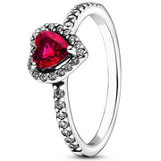 925 Sterling Silver Ring Elevated Red Heart With Colorful Crystal Rings