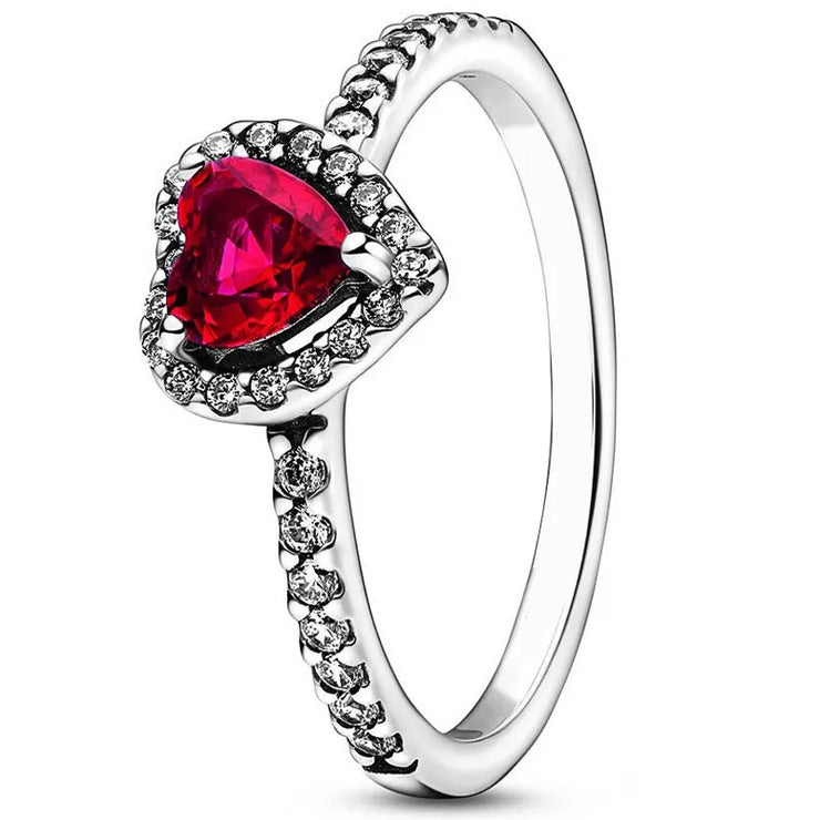 925 Sterling Silver Ring Elevated Red Heart With Colorful Crystal Rings