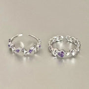 Fashion Shiny Purple Rhinestone Opening Couple Rings for Women