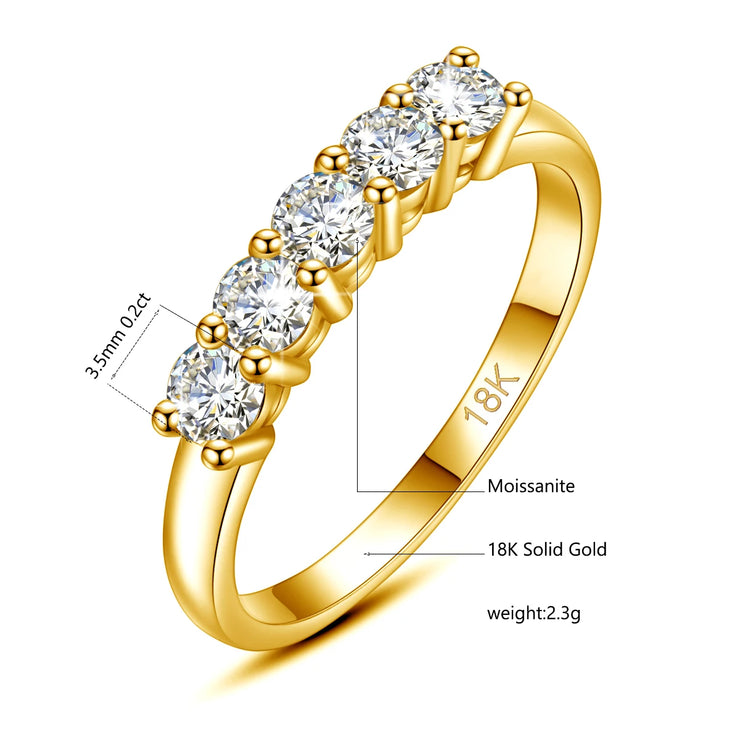 With Certficate Original Solid 18K Gold Moissanite Ring For Women 5 Stone AU 750 Luxury