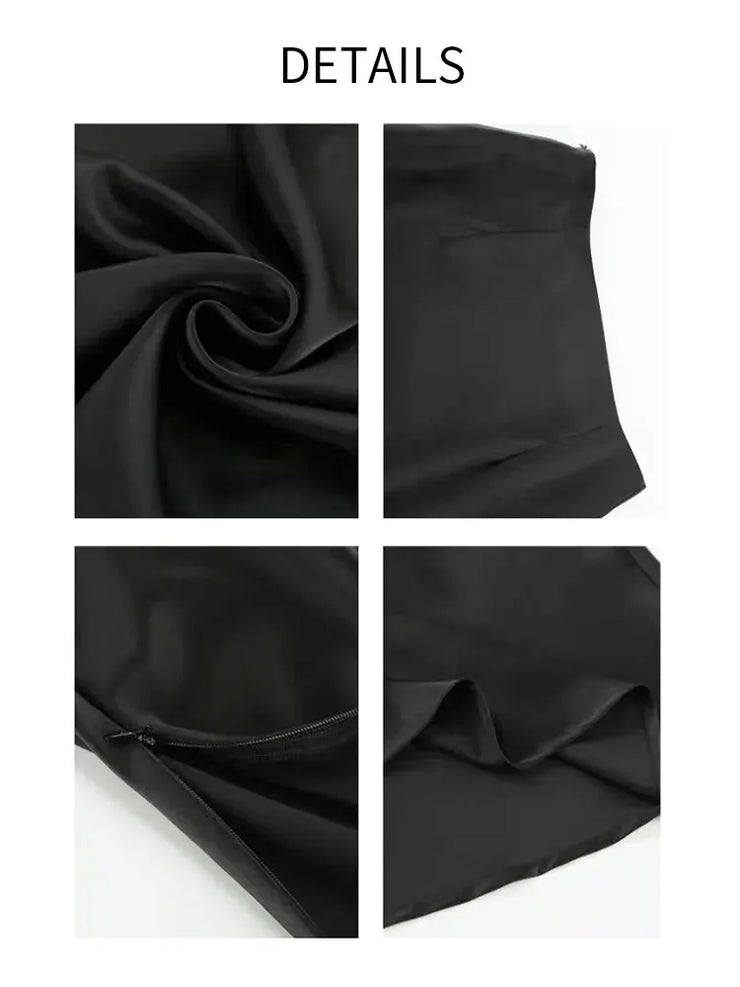 Women's Black Elegant Satin Fashion Slim Skirts