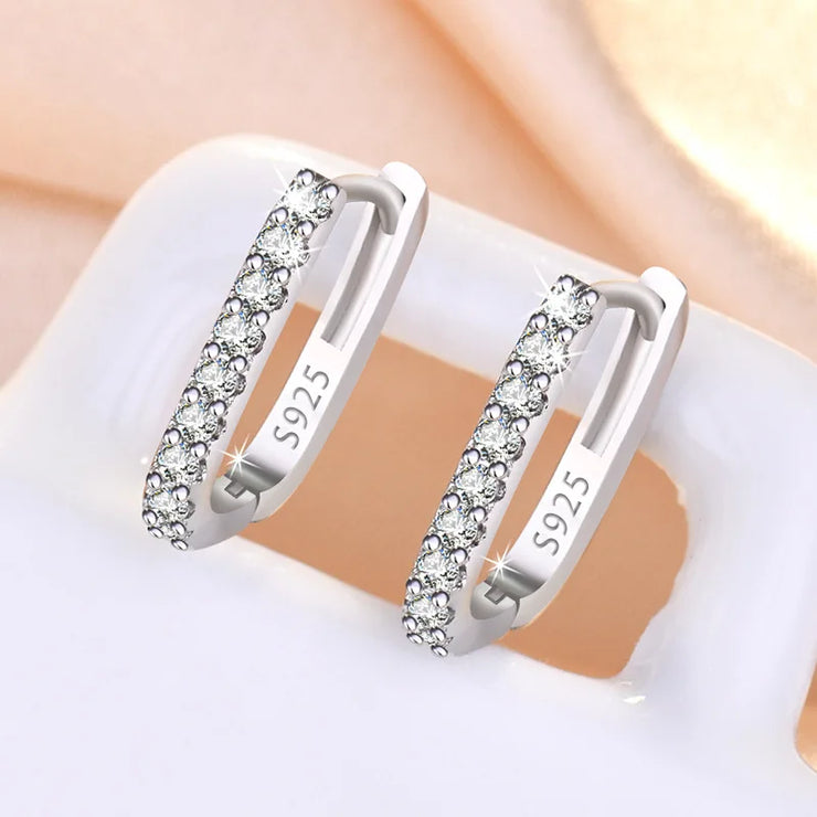 925 Sterling Silver Crystal  Zircon Circle Earrings For Woman.